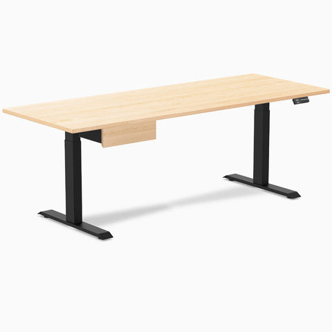 Desky Dual Hardwood Standing Desk With Drawer 200cm Maple Desktop and Matte Black Frame