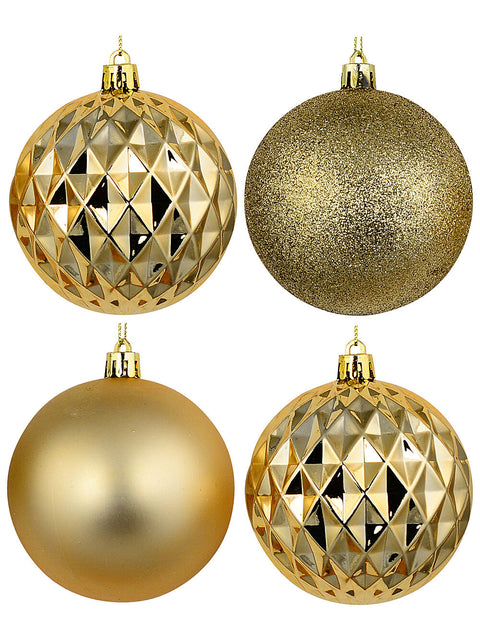Christmas Warehouse - DECR2693 4x Classic Gold Signature Mixed Texture Baubles | 80mm Gold