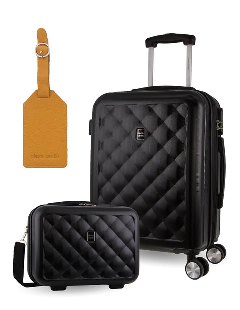 Pierre Cardin Cabin Hard-Shell Suitcase & Mini Beauty Travel Case w/ Tag Black