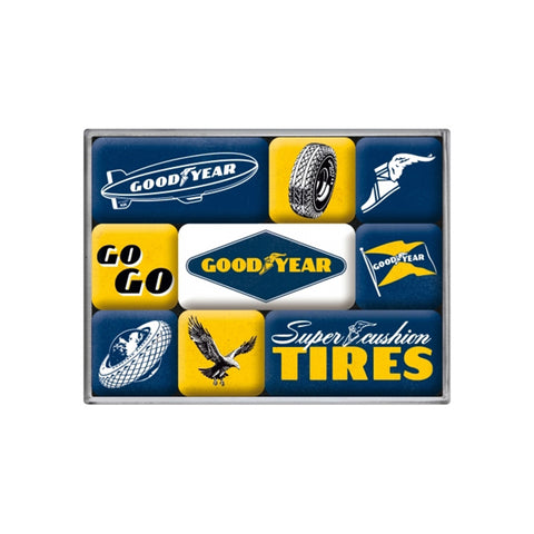 Nostalgic-Art 9pc Fridge Decor Magnet Set Goodyear Logos 7x9.3x2cm
