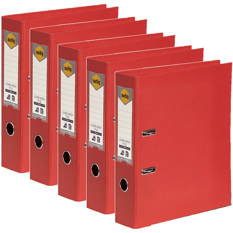 Marbig Lever Arch File Folder A4 Linen Design (Bright Red) [5 Pack]