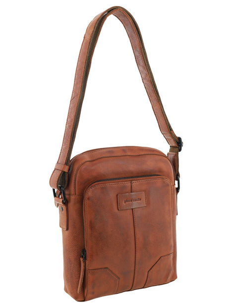 Pierre Cardin Men's Leather Rustic Shoulder Crossbody Bag 25x29cm Cognac