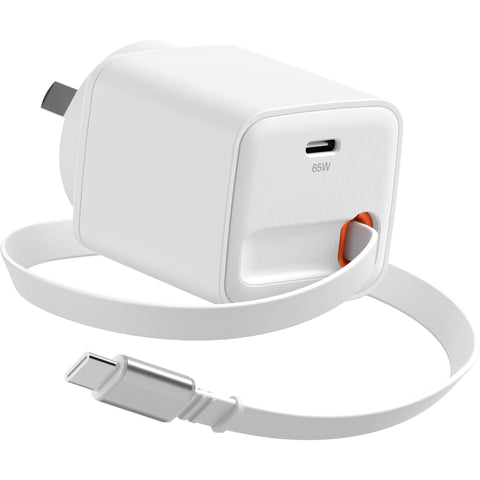Cygnett PowerPlus 65W Wall Charger with 80cm Retractable USB-C Cable