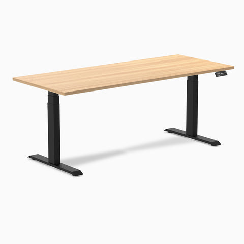 Desky Dual Melamine Sit Stand Desk 180cm Sublime Teak Desktop and Matte Black Frame