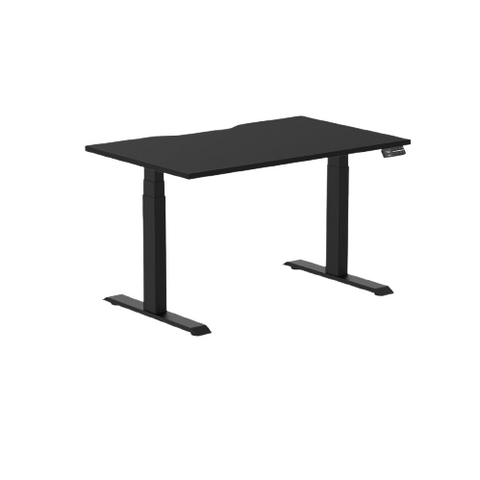 Desky Dual Scalloped Melamine Sit Stand Desk - Black / 1200x750mm / Matte Black
