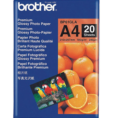 Brother BP-61GLA Glossy Photo Paper Printer 190GSM A4 Pack 20 Sheets
