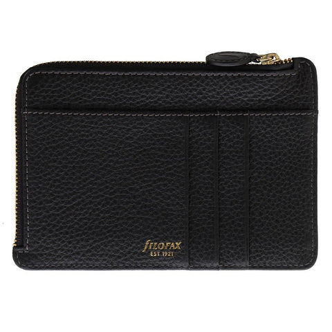 Filofax Classic Stitch Soft Zip Card Holder/Leather ID/RFID Wallet 15.5cm Black