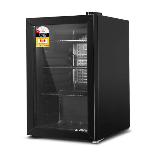 Devanti 70L Bar Fridge Glass Door with Light Black