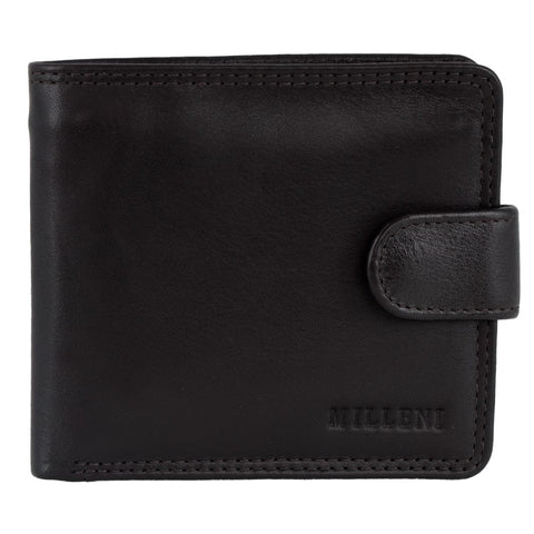 Milleni Men's Leather Card/Cash RFID Protected Tab Wallet 11cm Black