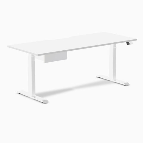 Desky Dual Scalloped Melamine Standing Desk With Drawer - White / 1800x750mm / White