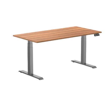 Desky Dual Melamine Sit Stand Desk 150cm Prime Oak Desktop and Space Grey Frame