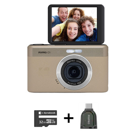 Kodak Pixpro C1 Digital Camera with MicroSD Card Bundle (Tan)