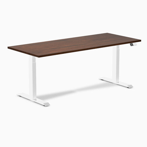 Desky Dual Rubberwood Sit Stand Desk 180cm Red Walnut Desktop and White Frame