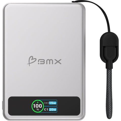 BMX SolidSafe 5K Semi-Solid-State 15W Magnetic Power Bank with Display (Silver)