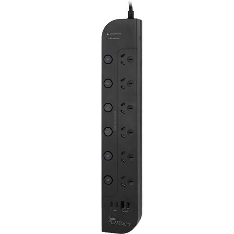Crest Platinum 6 Socket Switched Power Board USB PD 65W Equipment Protector