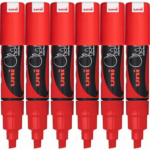 Uni-Ball 6 Pack Chalk Marker Chisel Tip 8mm Thick (Red)