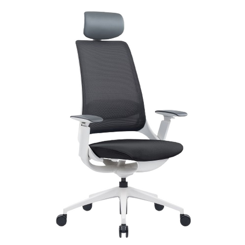 Desky Pulse Supportive Desk Chair with Headrest (White)
