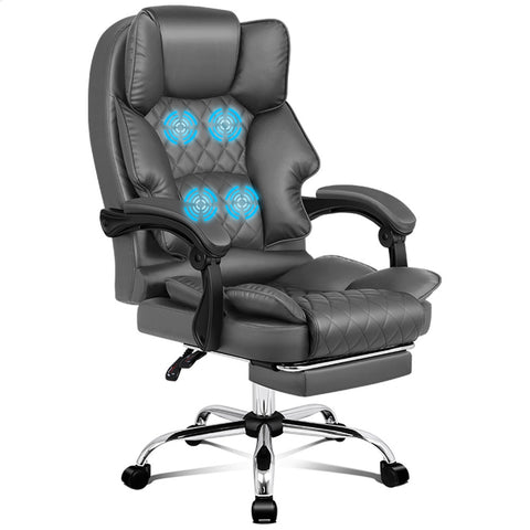 ALFORDSON Massage Office Chair Executive Recliner Work Seat PU Leather (Grey)