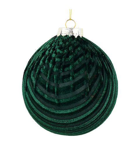 Christmas Warehouse - DECR2621 Deep Emerald Green Signature Ribbed Velvet Bauble 10cm