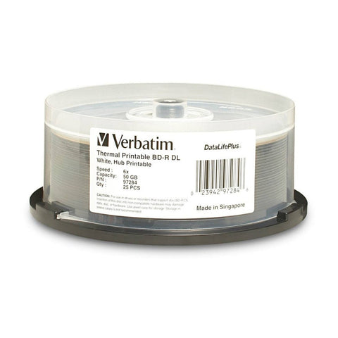 VERBATIM BD-R DL Spindle White Wide Thermal 6x Blank Disc 50GB 25pc
