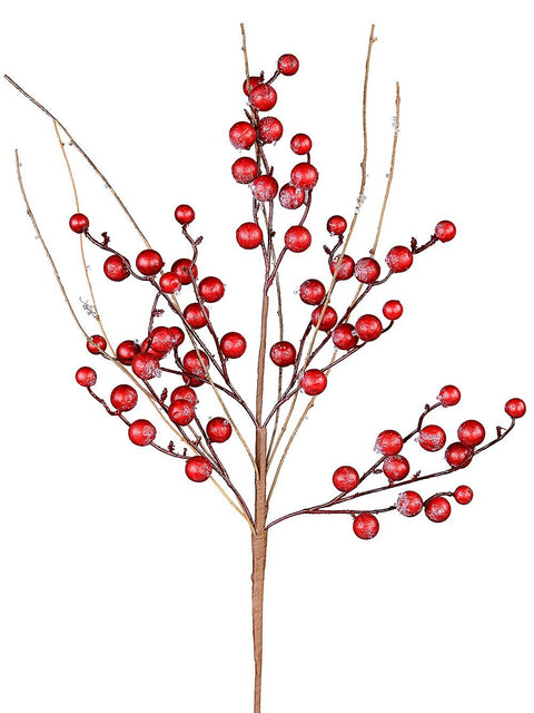 Christmas Warehouse - STEM2203 Frost Look Red Berry Branches Spray Long Christmas Stem | 68cm Red with Brown