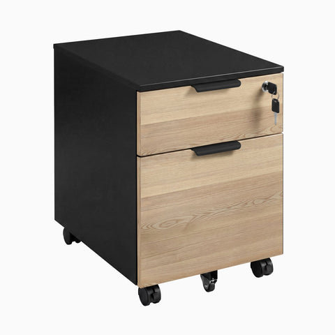 Desky Minimal Filing Cabinet - Black / White Ash Hardwood