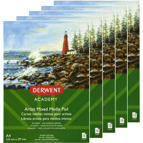 Derwent 5 Pack 15 Sheets Academy Mixed Media Pad Portrait Artists (A4)