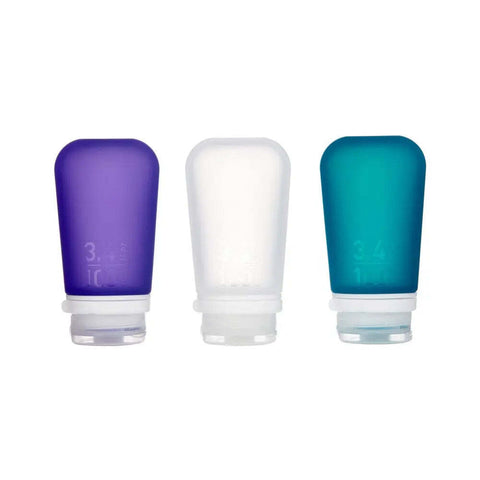 GoToob+ Travel Bottles Large 100 ml 3 Pack - Clear, Purple and Teal