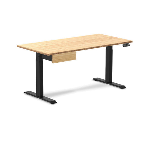 Desky Dual Bamboo Standing Desk With Drawer 150cm and Matte Black Frame