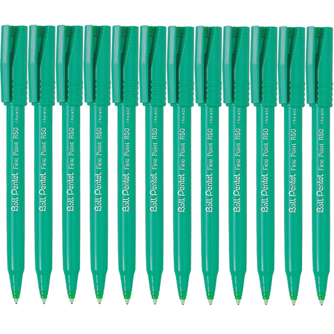 Pentel R50 Box 12 Rollerball Pen Fine 0.8mm (Green)