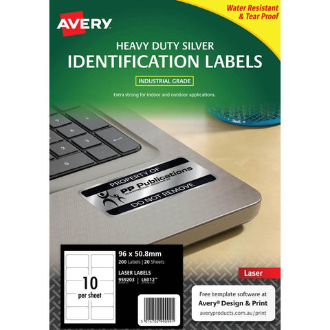 Avery 959203 L6012 Durable Metallic Heavy Duty Labels Silver 10up Pack 20