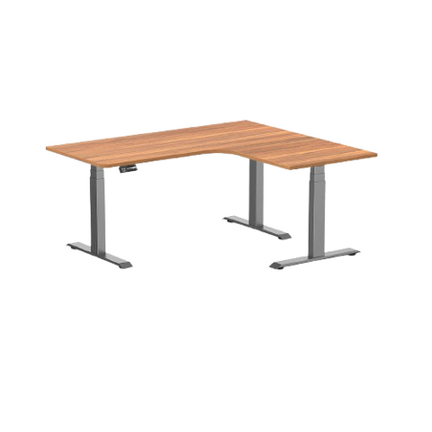 Desky L-Shape Melamine Sit Stand Desk 160cm - Right Return Prime Oak Top and Space Grey Leg