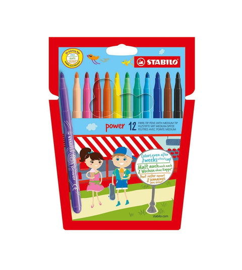 Stabilo 12-Pieces Power Fibre Tip Pens Medium Tip Wallet (Assorted)