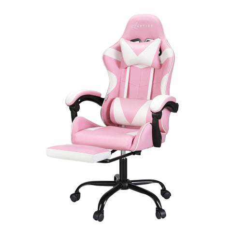Artiss 2 Point Massage Gaming Office Chair Footrest (Pink)
