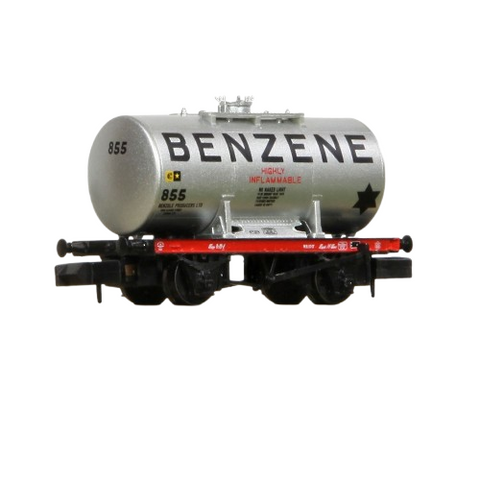 Graham Farish N 14T Anchor-Mounted Tank Wagon 855 'Benzene' Silver