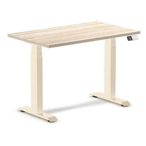 Desky Dual Mini Sit Stand Desk 1000x600 Classic Oak Desktop and Wheat Frame