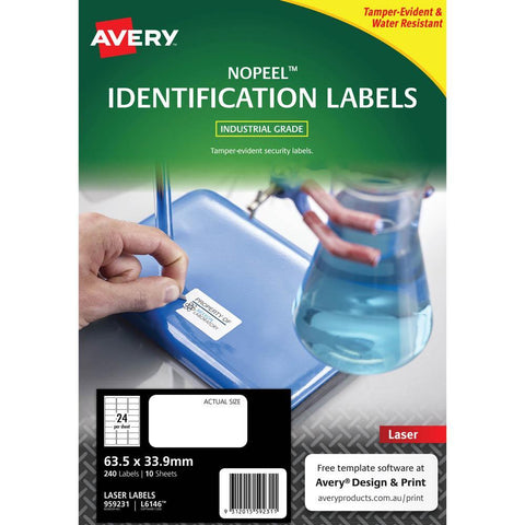 Avery 959231 L6146 No Peel Labels 24up 63.5x33.9mm White Pack 10