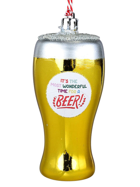 Christmas Warehouse - DECRH087 Most Wonderful Time For A Beer Whimsical Schooner Ornament | 10cm Metallic Gold with Grey