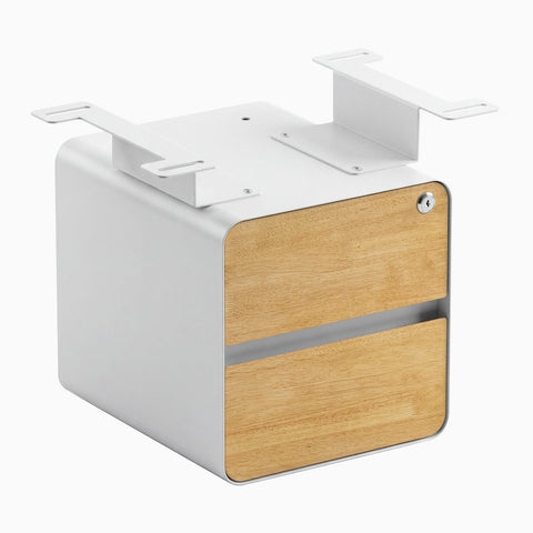 Desky Minimal Under Desk Cabinet - Light Oak Rubberwood / White