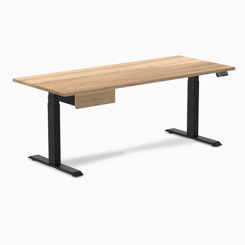 Desky Dual Hardwood Standing Desk With Drawer 180cm White Oak Desktop and Matte Black Frame