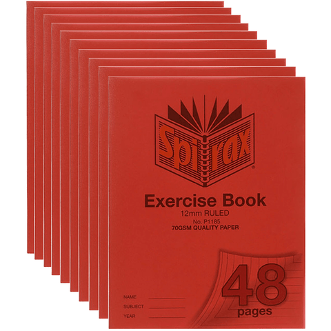 Spirax P118A Exercise Book Ruled 12mm 70gsm 48 Page A5 Bulk (Red) (10 Pack)