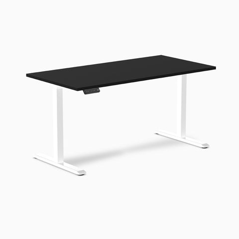 Desky Single Sit Stand Desk 150cm Black Desktop and White Frame