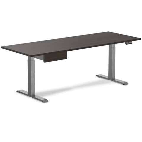 Desky Dual Melamine Standing Desk With Drawer 200cm Burnished Wood Desktop and Space Grey Frame