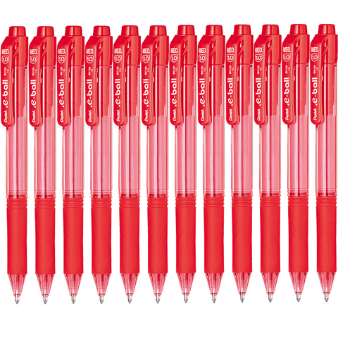 Pentel e-Ball BK130 Box 12 Retractable Ballpoint Pen 1.0mm (Red)
