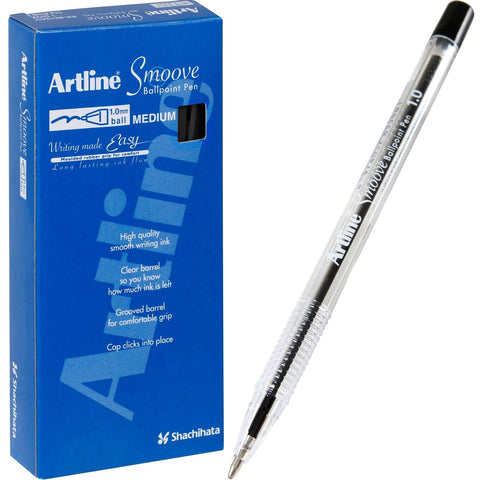 Artline Smoove Ballpoint Pen 1.0mm Box of 12 (Black)
