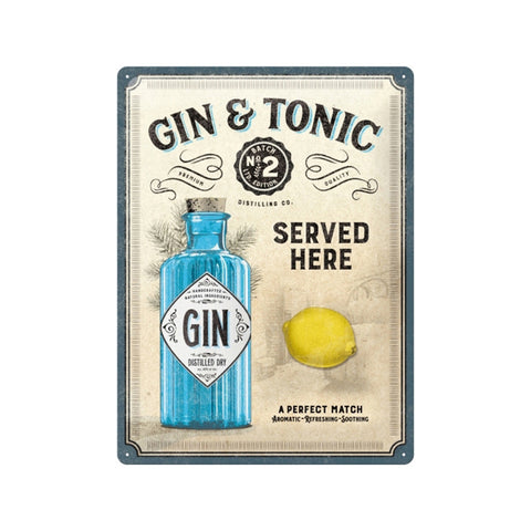 Nostalgic-Art Gin & Tonic Served Here 30x40cm Large Metal Tin Sign Plaque
