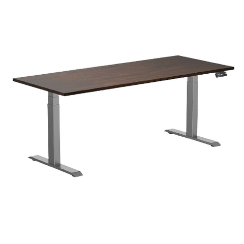 Desky Dual Rubberwood Sit Stand Desk 180cm Dark Walnut Desktop and Space Grey Frame