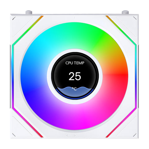 Lian Li Uni Fan SL Infinity 1.8in LCD Flex 2.4GHz Wireless 120mm ARGB Fan - White (12SLIND1F1W)