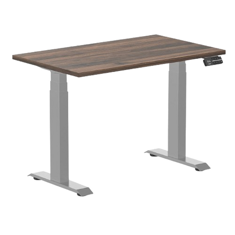 Desky Dual Mini Sit Stand Desk 1000x600 Jarrah Legno Desktop and Grey Frame