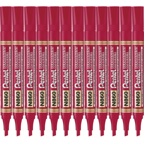 Pentel N860 Box 12 Permanent Marker Chisel Point (Red)